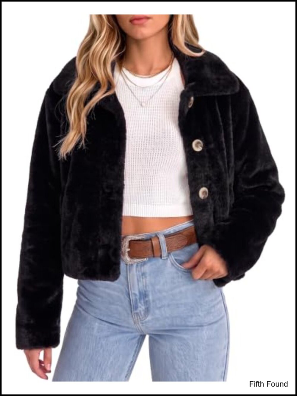 Faux Fur Cropped Fuzzy Fluffy Jacket Button Front Long Sleeve Women's Fall